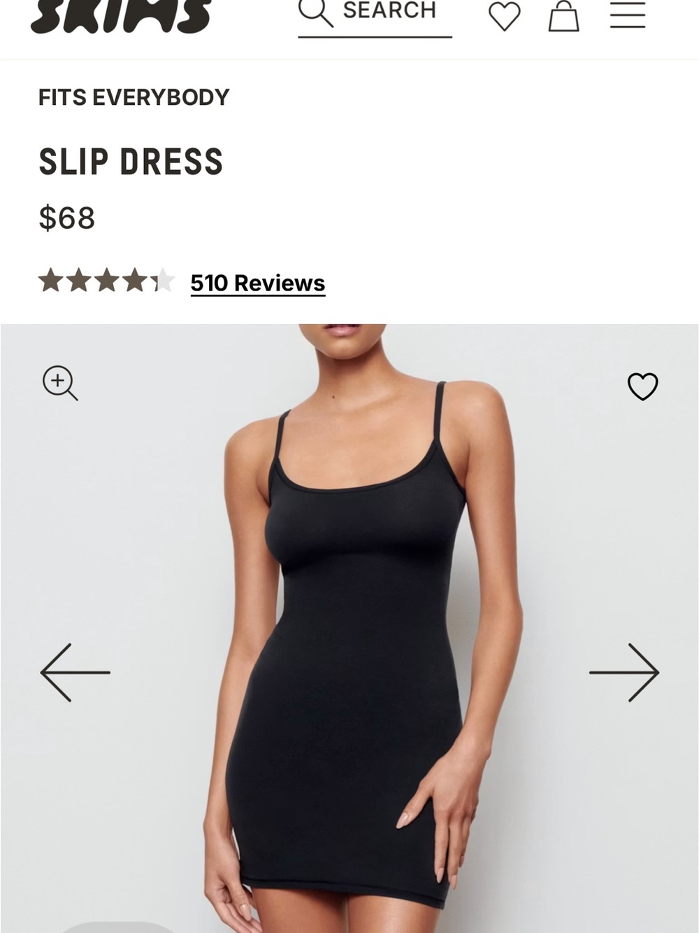 SKIMS Black Slip Dress with Slim Straps